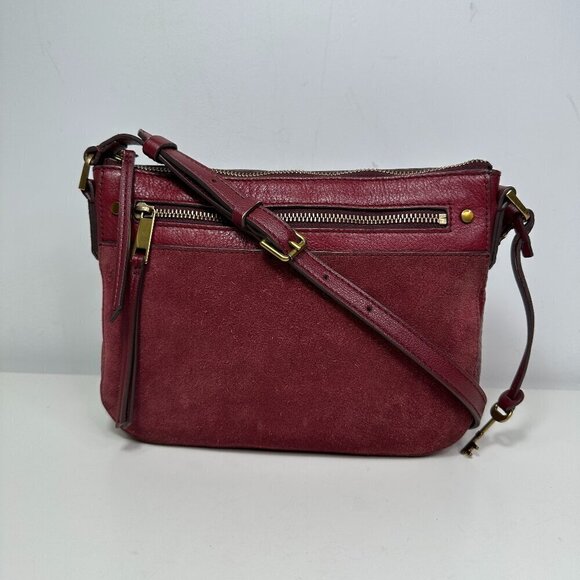 Fossil Farrah Crossbody Small Red Leather/ Suede Bag - Picture 1 of 16